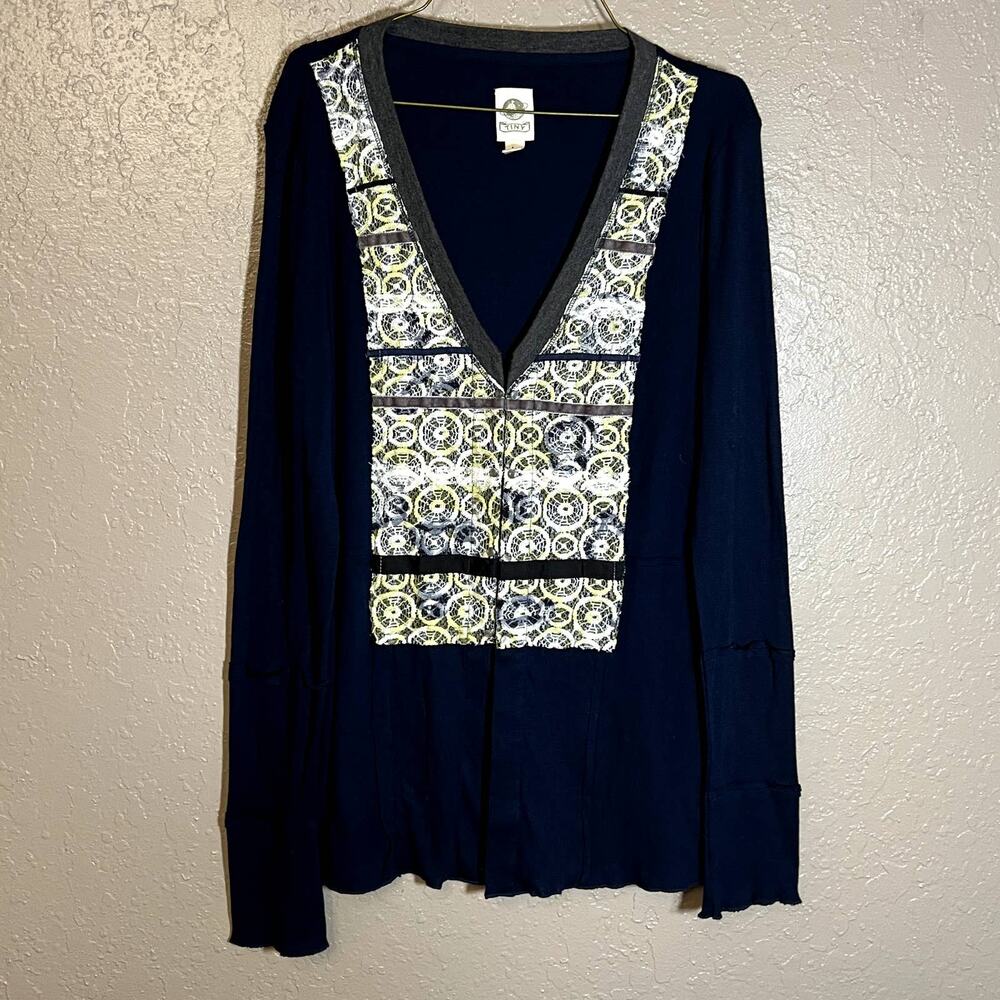 Tiny Brand Anthropologie navy cardigan embroidered large